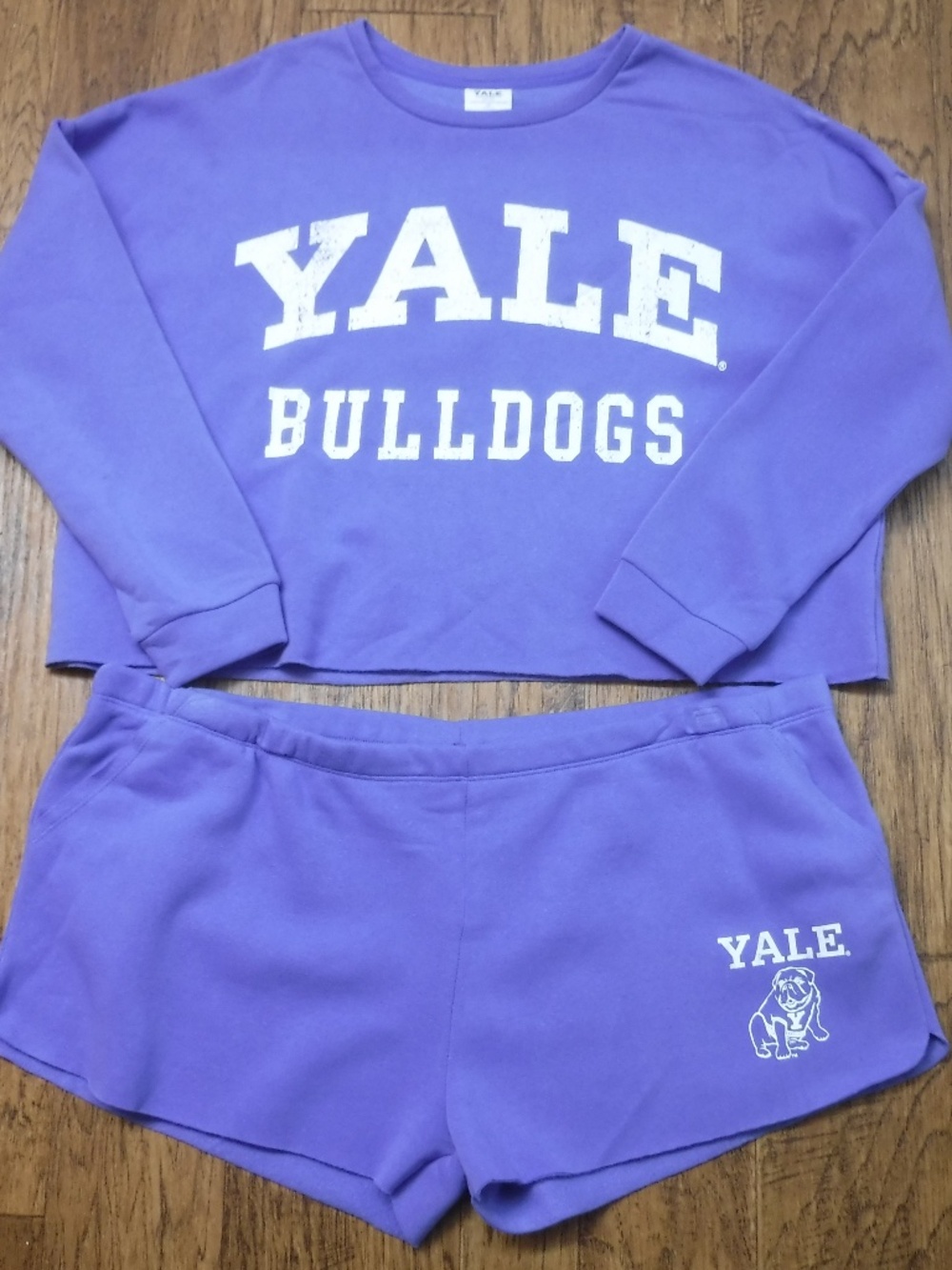 Yale University Bull Dogs Lavender Crewneck Fleece Lined Sweatshirt Short set
